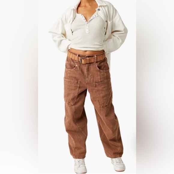 Free People Pants - Free People New School Relaxed Cargo Jeans Pants Womens Sz Small Brown